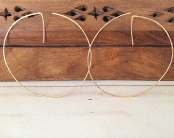 14K Gold Filled Threader Hoop Earrings, Sterling Silver Thin Hammered Hoops, Minimalist Jewelry, Skinny Threader Hoops, Big Gold Hoops