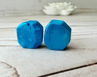 Raw Turquoise Stud Earrings: Blue Gemstone, December Birthstone