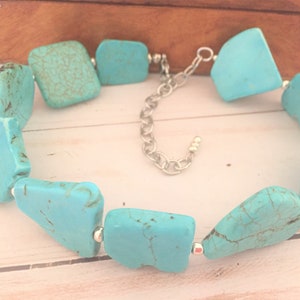 Turquoise Choker Necklace, Chunky Turquoise Necklace, Adjustable Length, Statement Choker, Turquoise Bib Necklace, Layering Necklace