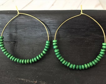 Beaded Hoop Earrings, Ivory Hoop Earrings, Green Hoop Earrings, Purple Hoop Earrings, Gold Hoop Earrings, Wood Bead Earrings, Wooden Hoops