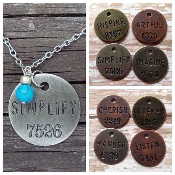 Word Charm Necklace, Inspirational Jewelry, Simplify Neckace, Listen Necklace, Imagine Necklace, Destiny Necklace, Miner Tag Necklace