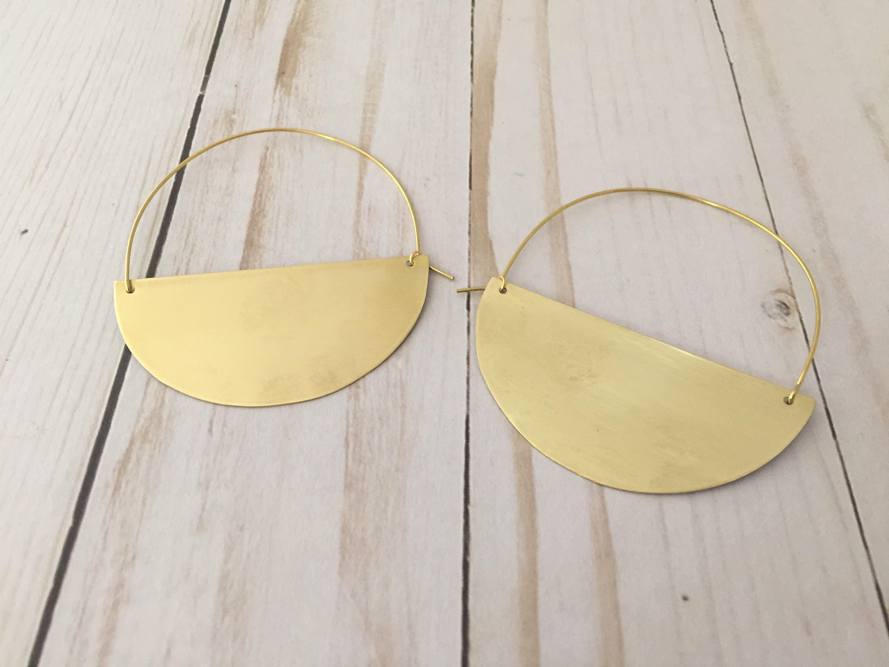 Brass Half Circle Hoop Earrings Half Moon Earrings Geometric Etsy UK