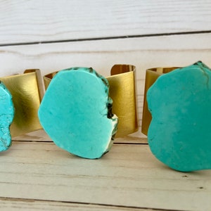 Turquoise Cuff Bracelet, Chunky Turquoise Bracelet, Gold Turquoise Bracelet, Statement Bracelet, Brass Cuff Bracelet, Natural Stone Cuff image 7