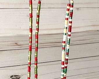 Long Christmas Color Beaded Bar Stick Earrings With Gold or Silver Ear Hooks, Dainty Lightweight Earrings,  Minimalist Holiday Jewelry