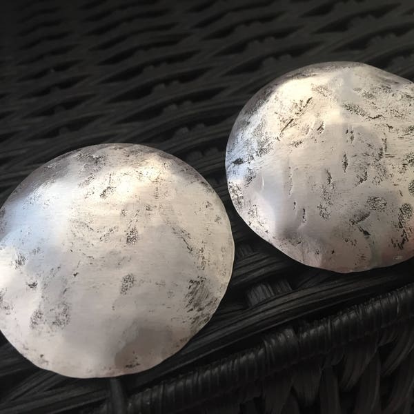 Large Round Silver Studs, Moon Earrings, Circle Studs, Silver Statement Earrings, Distressed Hammered Earrings, Silver Disc Earrings