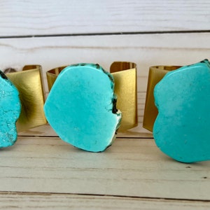 Turquoise Cuff Bracelet, Chunky Turquoise Bracelet, Gold Turquoise Bracelet, Statement Bracelet, Brass Cuff Bracelet, Natural Stone Cuff image 6