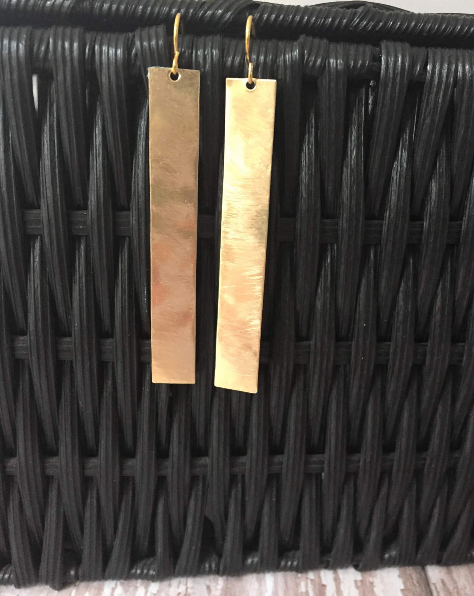 Gold Brass Bar Earrings Minimalist Geometric Jewelery Long Etsy