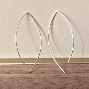 Thin Sterling Silver Hammered Open Hoop Earrings, Silver Threader Earrings, Minimalist Geometric Jewelry, Wishbone Earrings