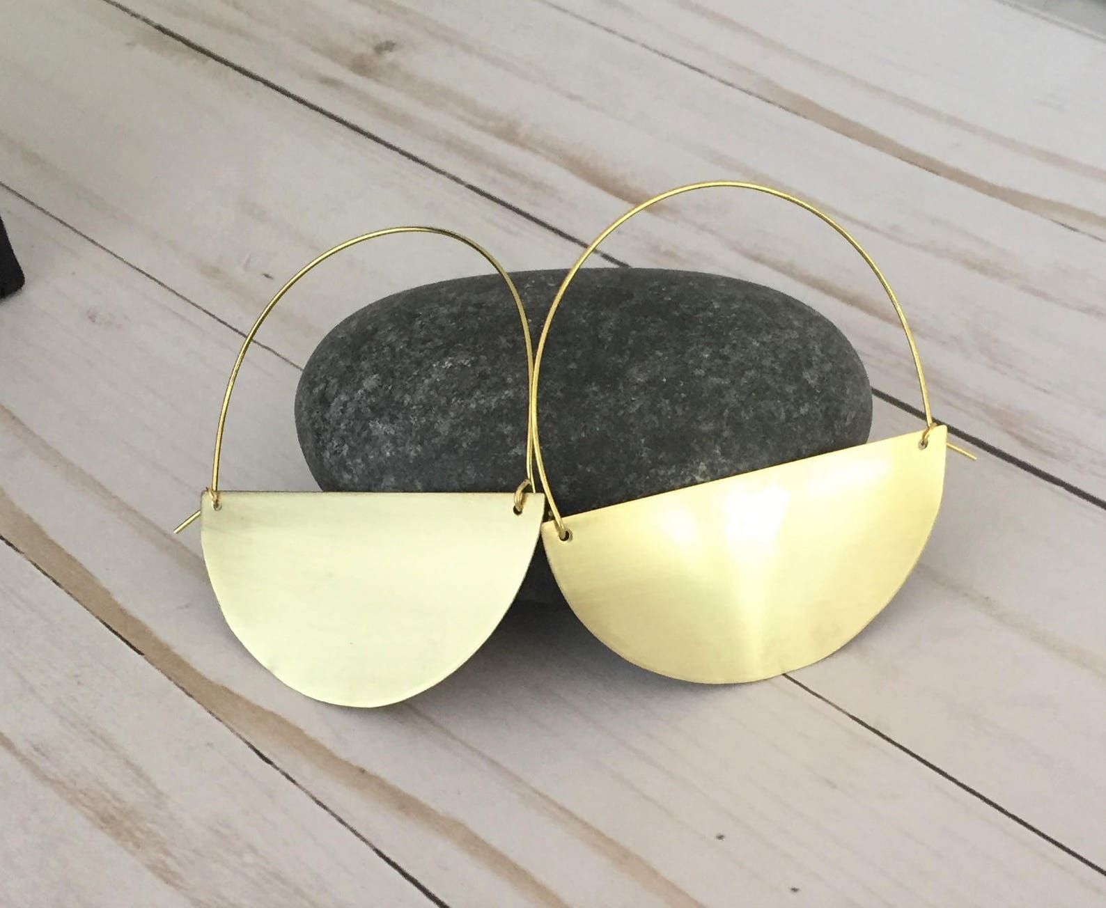 Brass Half Circle Hoop Earrings Half Moon Earrings Geometric Etsy