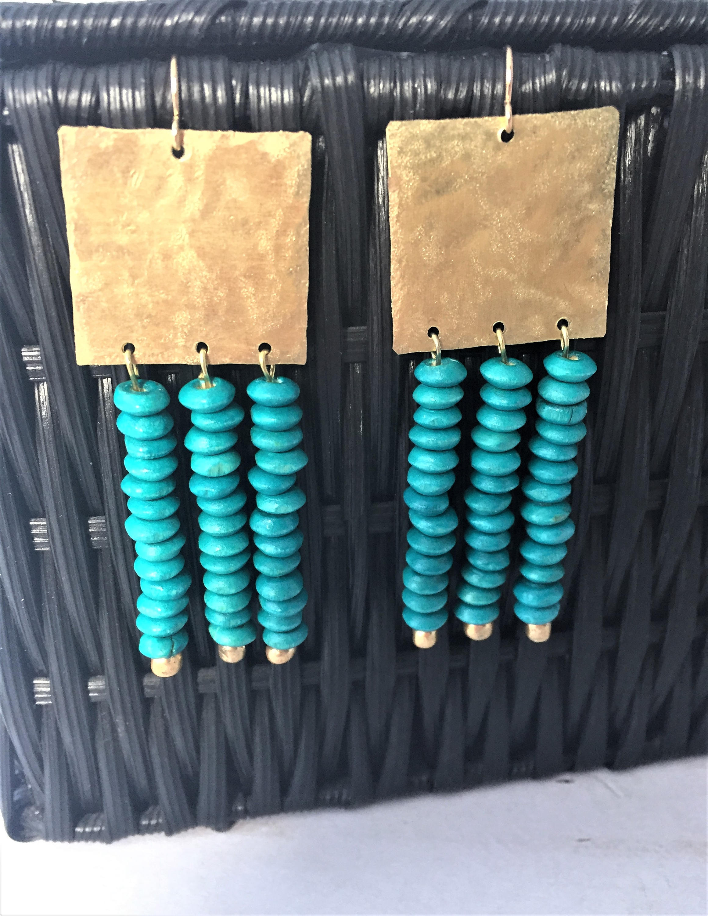 Olethea Green & Gold Handmade Beaded Dangle Earrings