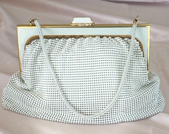 Bolso de noche vintage Park Lane de malla blanca con asa superior