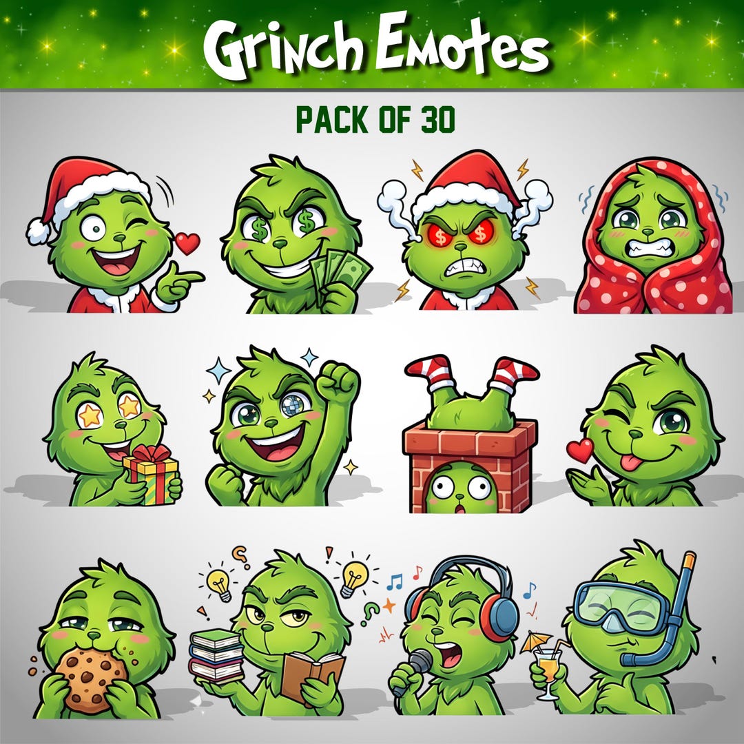 Grinch Twitch Emotes | 30 Funny Christmas Pack | Pngs for Discord ...