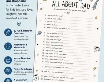 All About Dad Questionnaire | Father’s Day Printable | Interview for Kids | Daddy Gift from Son Daughter