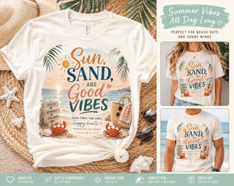 Summer Vibes PNG | Sun Sand Good Vibes Beach T-Shirt Design (Digital Download)