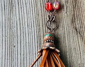 Long wire wrapped beaded necklace