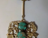 Handcrafted Necklace,Retro 70 39 s Pendant with natural and man-made crystals,tumbled glass and Czech beads and toggle clasp.