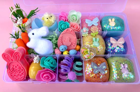 MEDIUM Easter Sensory Kit for Kids | Bunny Play Dough Box | Easter Basket Filler | Toddler Sensory Gift | Easter Gift | Playdough
