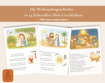 Calendario de Adviento para niños de 1 a 4 años | Historia cristiana de Navidad | 24 encantadores minicuentos para leer en voz alta | PDF imprimible