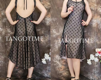 Vestido de tango argentino com bolinhas elásticas, tamanho T12