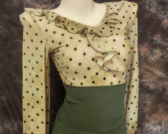 Blusa flamenca de bolinhas com mangas compridas, tamanho F38