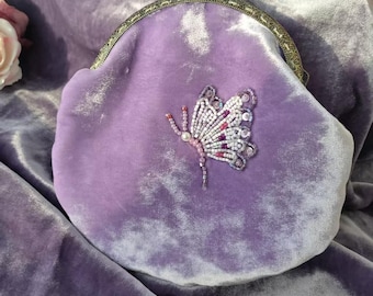 Bolsa de mão de veludo de seda para noite, com aplicações de miçangas feitas à mão, bolsa artesanal com corrente.