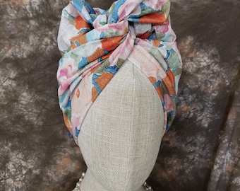 Turbante abstracto floral de algodón, turbante con diadema ajustable T02
