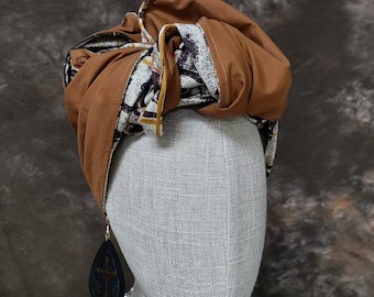 Reversible Abstract cotton turban, adjustable wire headscarf T05
