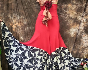 Flamenco-Rock mit großem Blumenmuster am Saum, Größe F43, Versand innerhalb der USA
