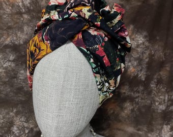 Baumwollturban mit Blumenmuster, verstellbares Stirnband für Damen T01