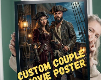 Personalized Pirate Couple Valentines Gift Rolled Poster | Hobbit Fantasy Movie Scene, Shire Home Decor