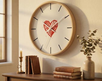 Hand-Drawn Red Heart Wall Clock | Minimal Valentine Decor