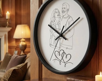Custom Design Wall Clock | Custom Couple Sketch Heart Illustration