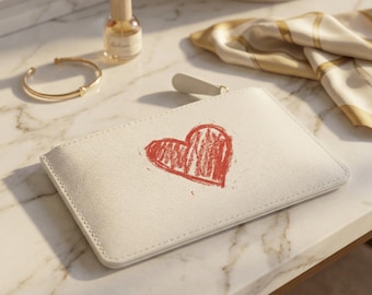 Hand-Drawn Heart Faux Leather Mini Clutch | Saffiano Texture
