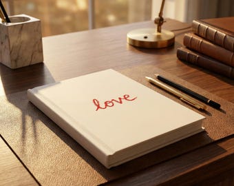 red crayon love handwriting Hardcover journal | minimalist notebook