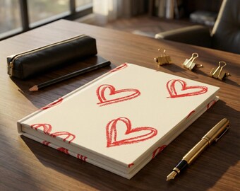 Red Sketch Hearts Hardcover Journal | Matte Paperback-Style Notebook
