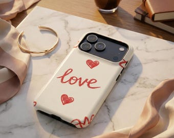 Red Handwritten Love Hearts Phone Case | Magnetic Impact-Resistant Case