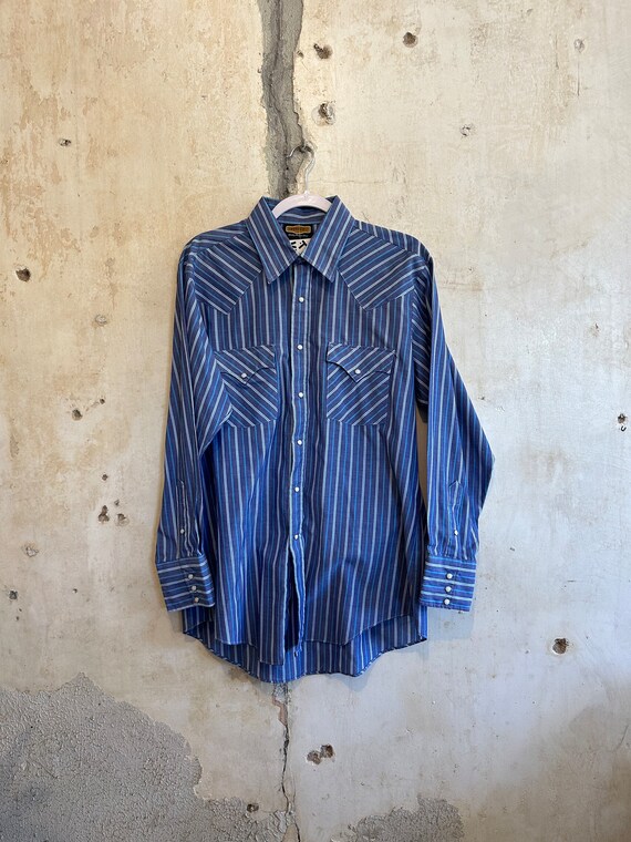 Vtg. Western Holt Blue Striped Shirt XL