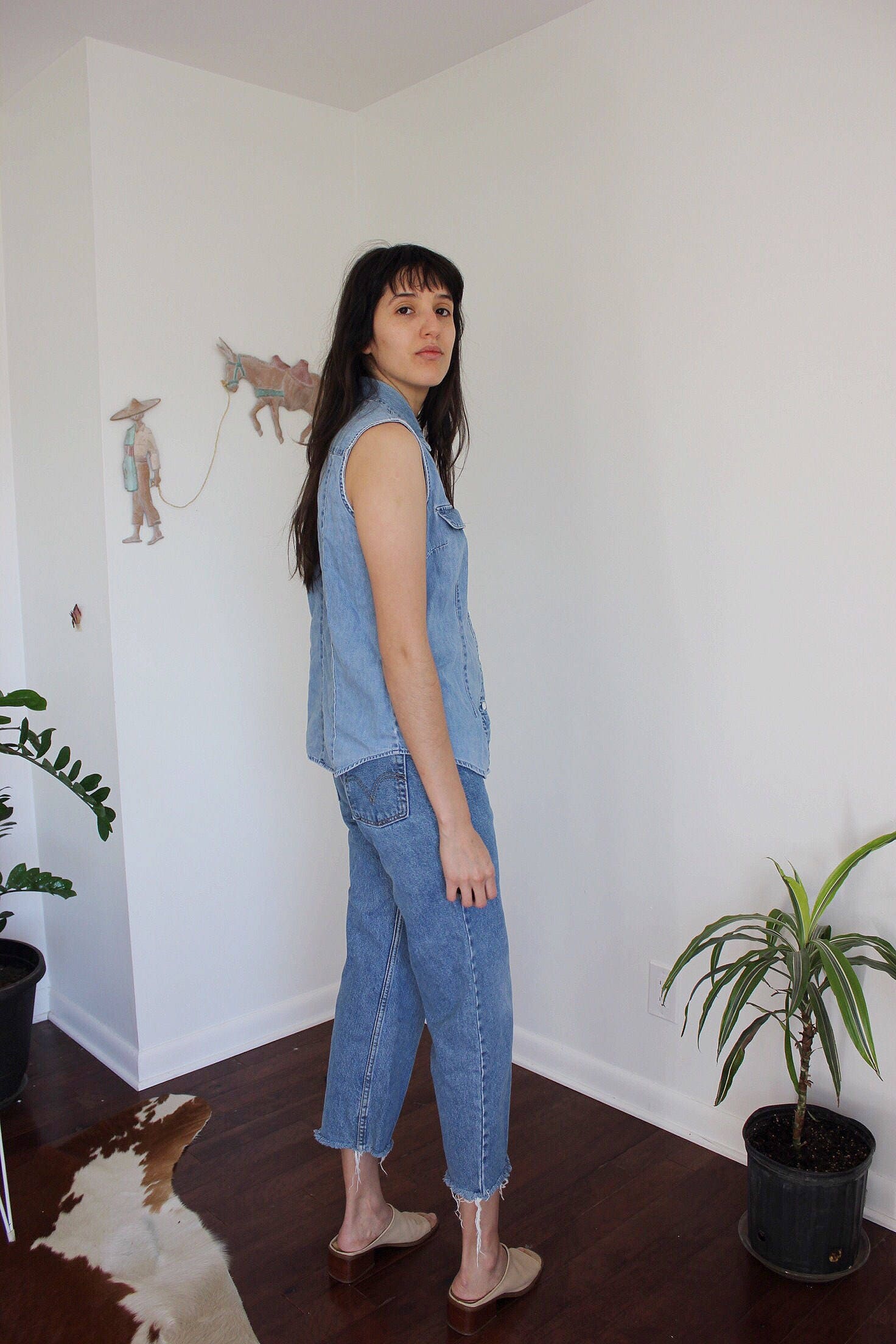 90s Medium Wash Denim Sleeveless Button Down M | Etsy