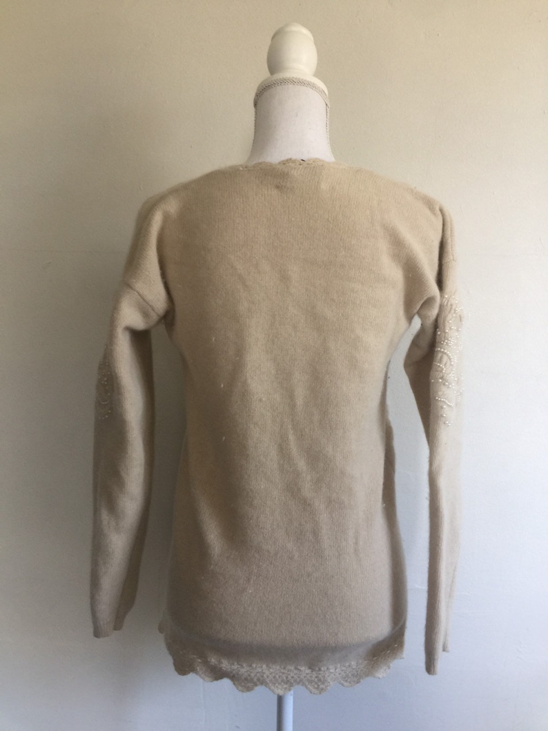 Vintage Ivory Pearled Wool Sweater M