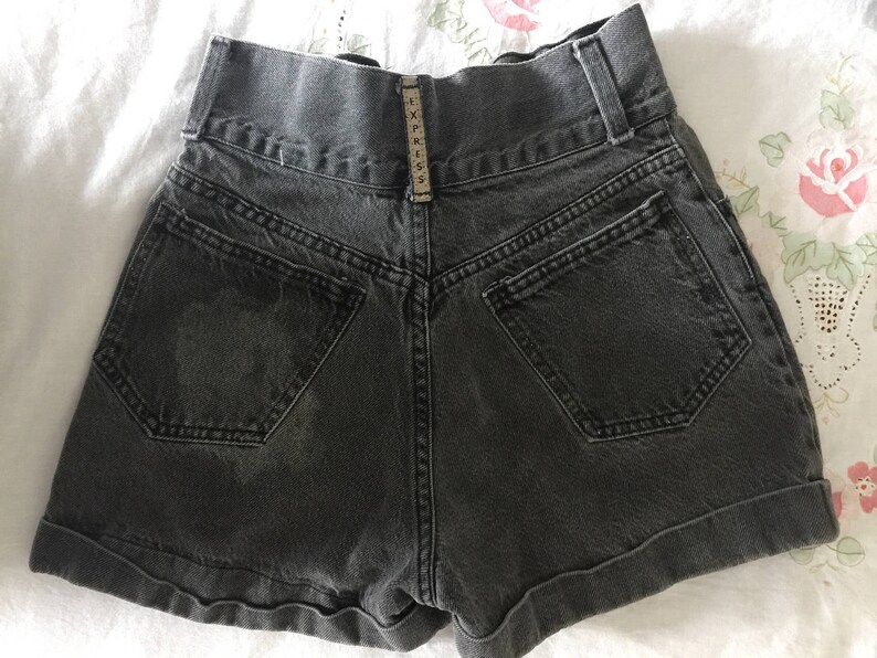 Vintage 90s High Waisted Faded Acid Wash Black Denim Express Shorts