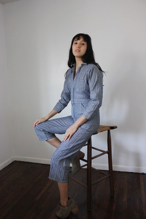 Vintage Slim Pinstripe Cotton Jumpsuit