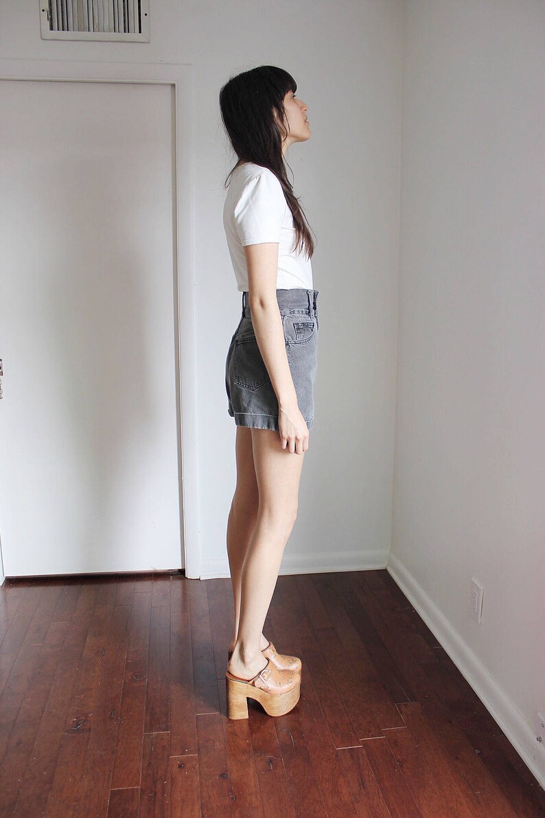Vintage 90s High Waisted Faded Acid Wash Black Denim Express Shorts