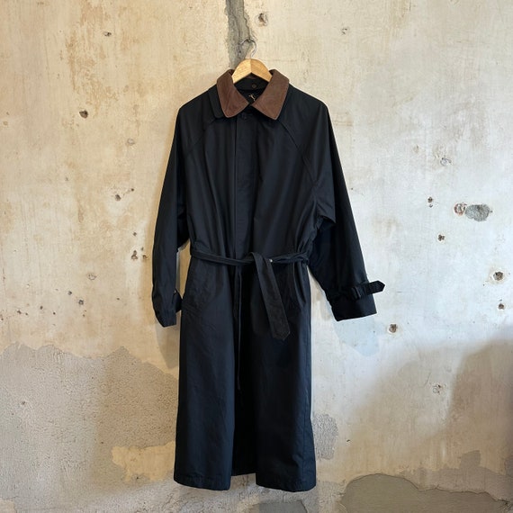 London Fog Black Trench with Brown Collar XL