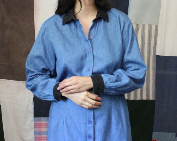 Vintage cordoruoy collar and sleeve denim dress L - image 5