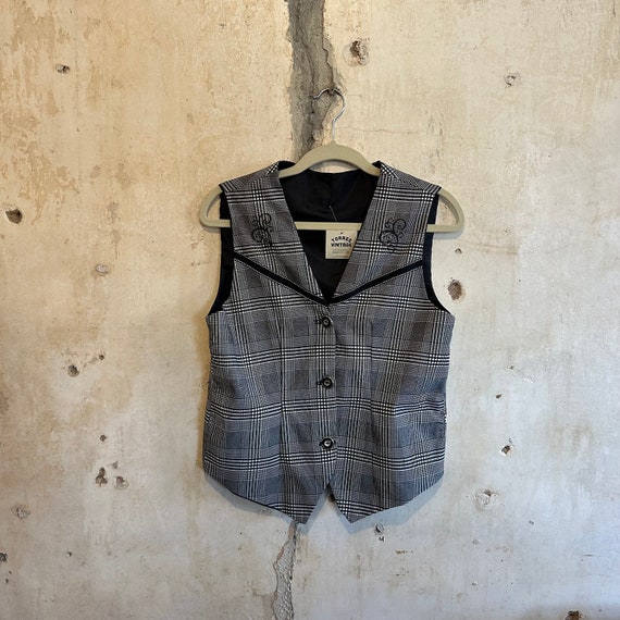 Vtg Black and White Pattern Vest S - image 1