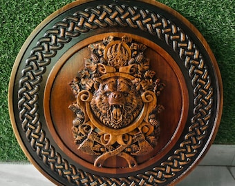 61 cm handgjord väggplakett med björnvapen i trä | Rustik stugdekor | Viking Nordic Wildlife Art