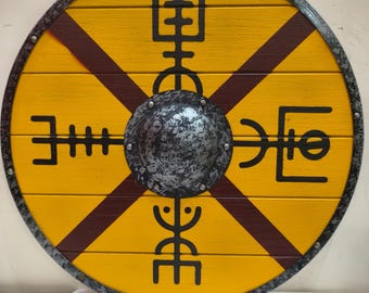 24" Viking Shield: Hand-Painted Nordic Runes, Medieval Decor