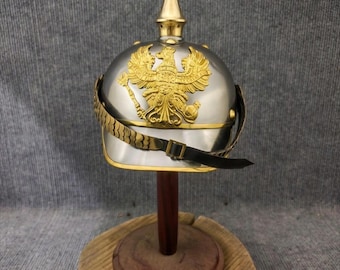 Réplica de casco alemán Pickelhaube de cuero, prusiano, Primera Guerra Mundial, vintage, hecho a mano