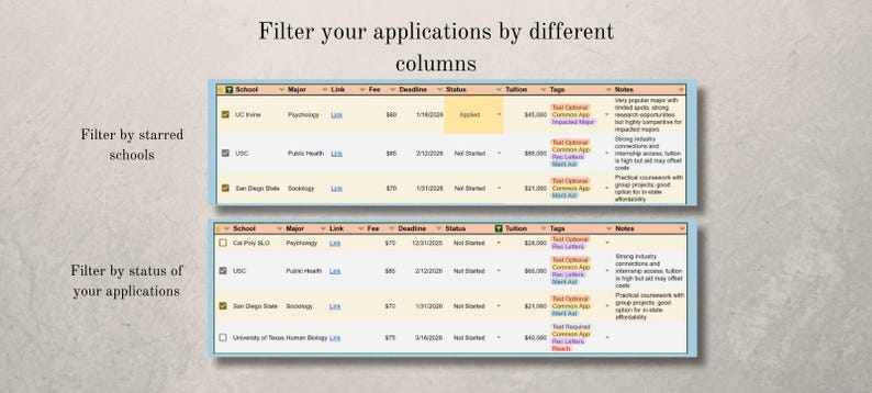 College Application Tracker for Google Sheets, School Application and ...