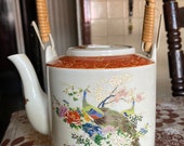 Vintage Japanese Satsuma Tea Pot Flowers and Peacocks Excellent Condition